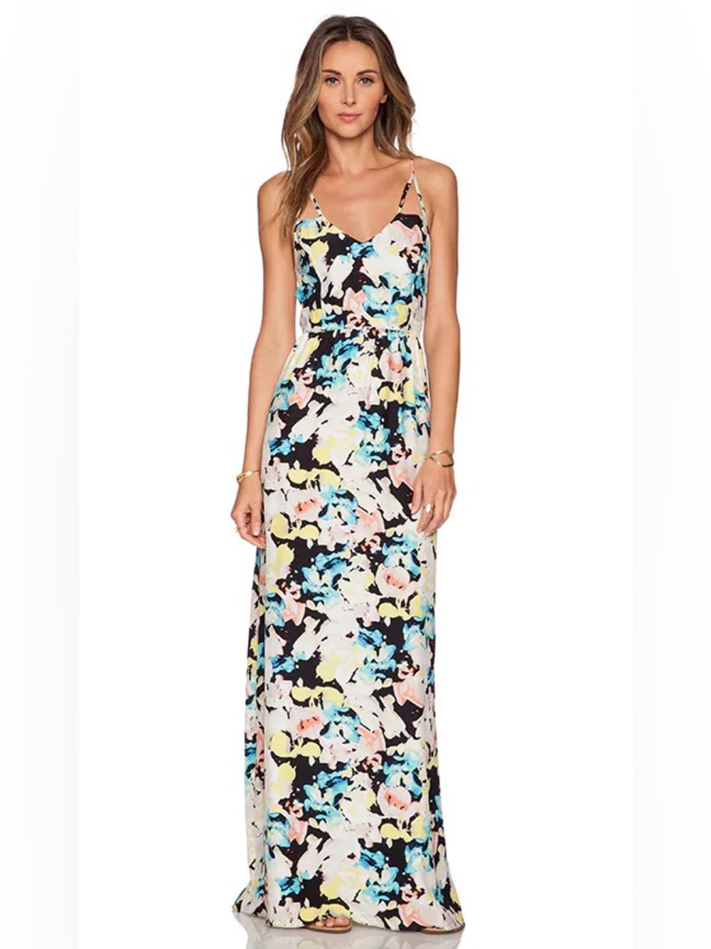 Parker Kisa 100% Silk Floral Open Back Cutout Cami Maxi Dress
